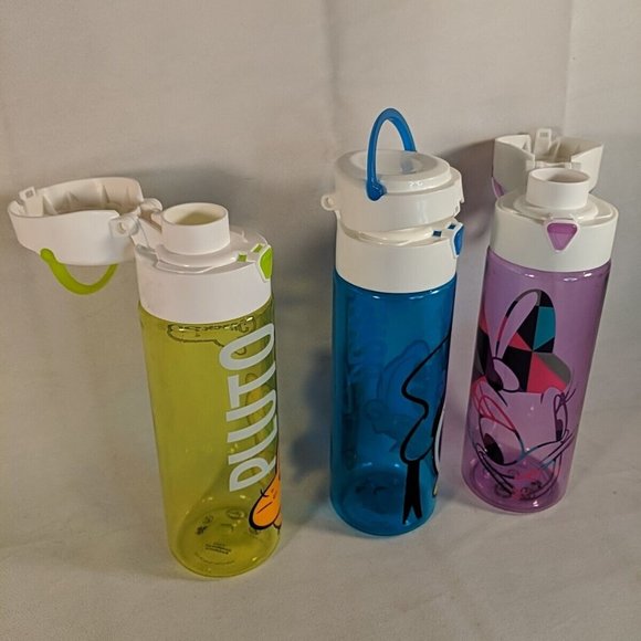 3 Disney Store Colorful Water Bottles Plastic BPA Free Pluto Donald Daisy Travel - Picture 3 of 13